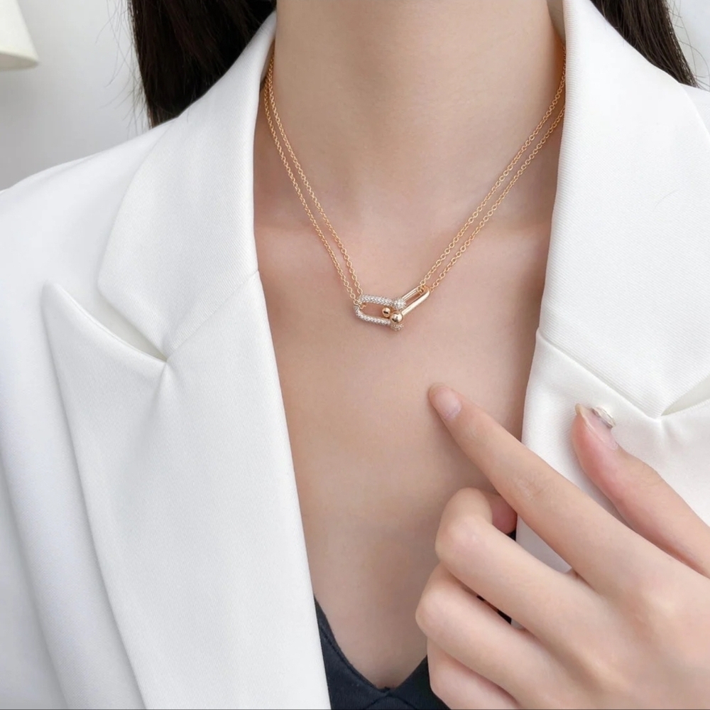 Gold Double-Chain Heart Lock Necklace